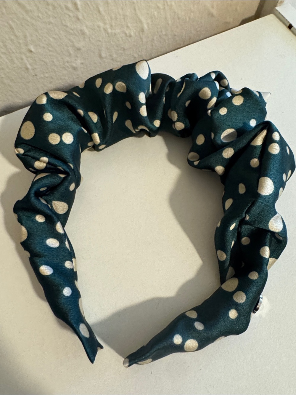 NEW | Polka Dot Satin Knotted Headband - Dark Teal & Cream